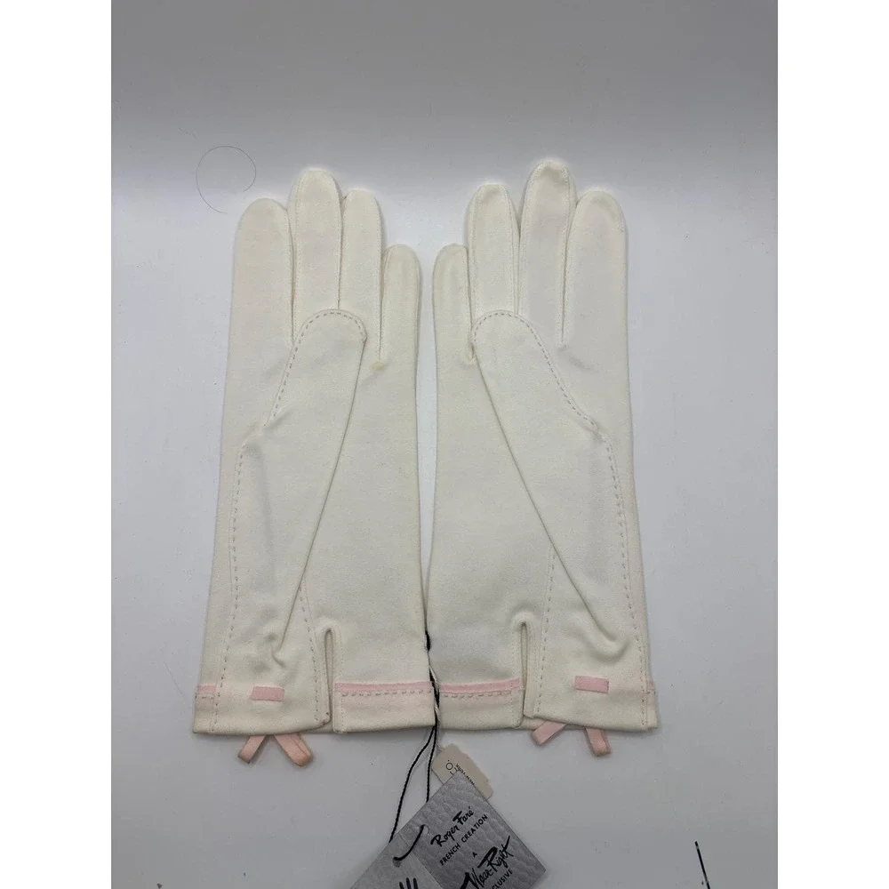 Vtg Roger Fare Wear-Right French Creation Cream Pink Bow Gloves Best & Co NY 7.5